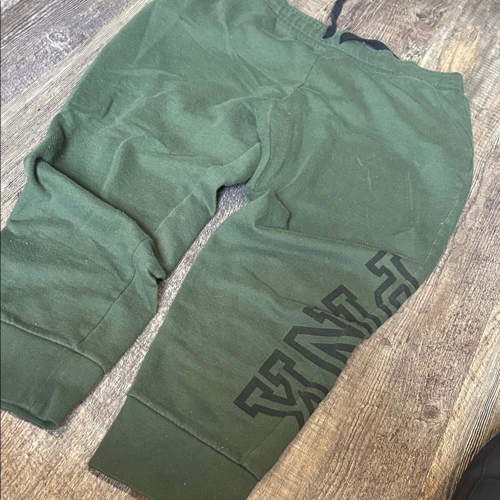 Victoria secret pink Green Jogger Pants with Black Lettering Large